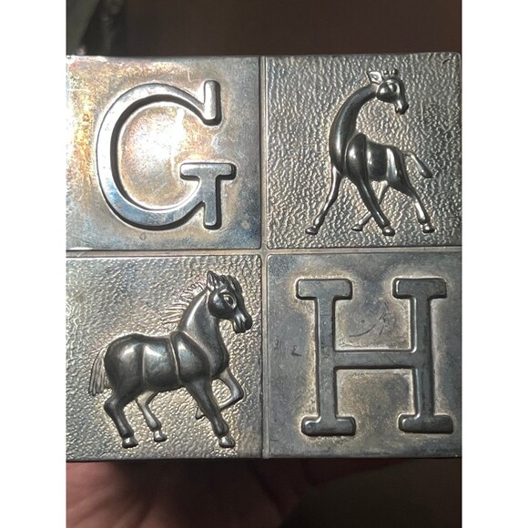 Pewter Brush Finish Alphabet Block Baby Piggy Bank Metal Cube - Picture 5 of 9